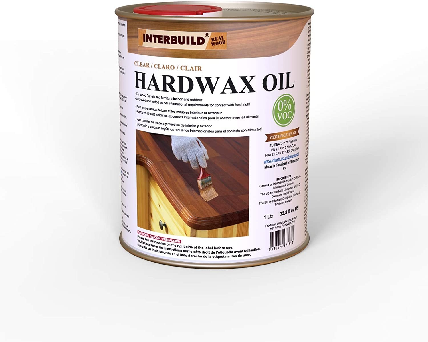 Interbuild Hardwax Oil - 33.82 Oz Clear 100% Voc Free Food Safe Wood 