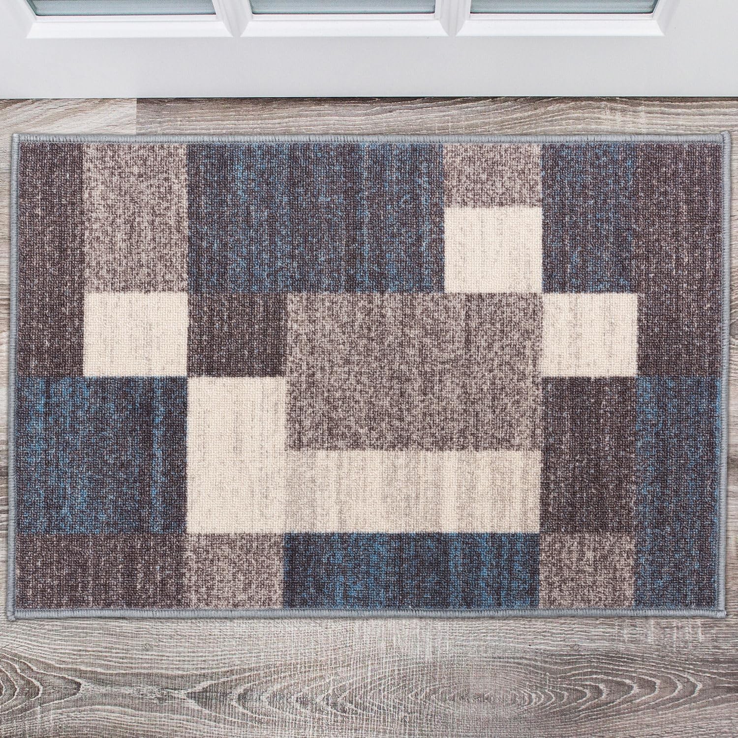 Modern Boxes Design NonSlip (NonSkid) Area Rug 20" X 30" Blue Best Deals and Price