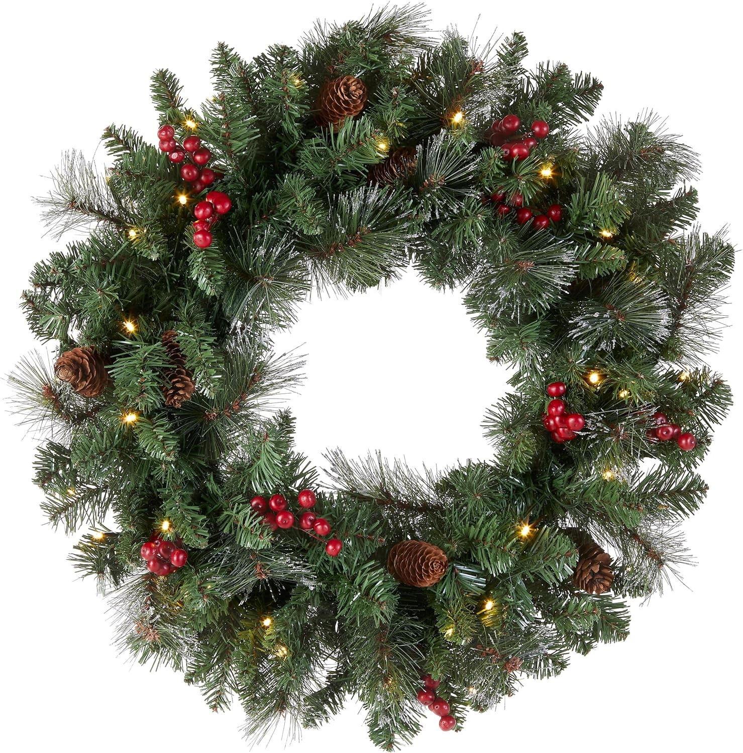 National Tree Company Pre Lit Artificial Christmas Wreath Green Crestwood Spruce White Lights 4695