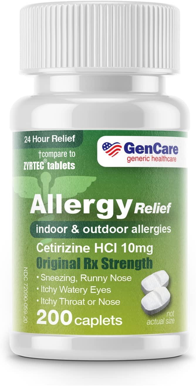 GenCare Cetirizine HCL 10 mg (200 Count) 24 Hour Non Drowsy Allergy
