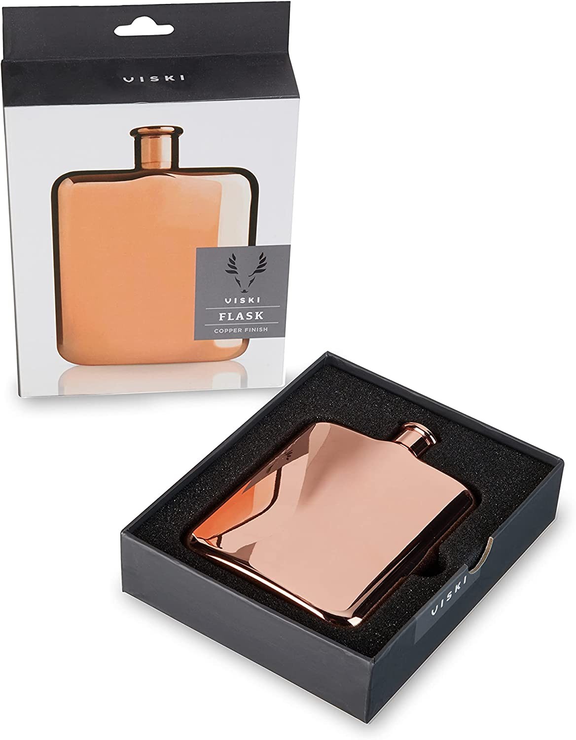 Viski Copper Flask - Stainless Steel Flask with Screw Top, 6 Ounces Die ...