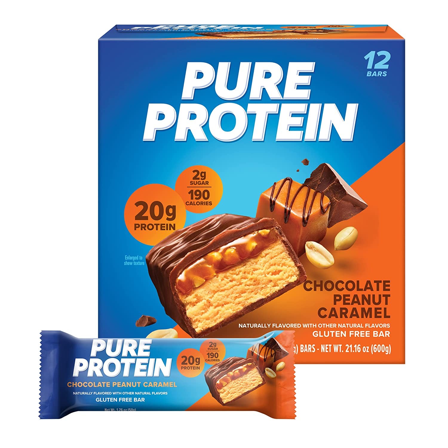 Pure Protein Bars Chocolate Peanut Caramel, 1.76oz, 12 Pack High