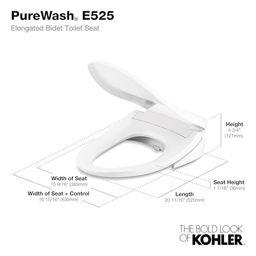 KOHLER 187510 PureWash E525 Elongated Warm Water Bidet Toilet Seat