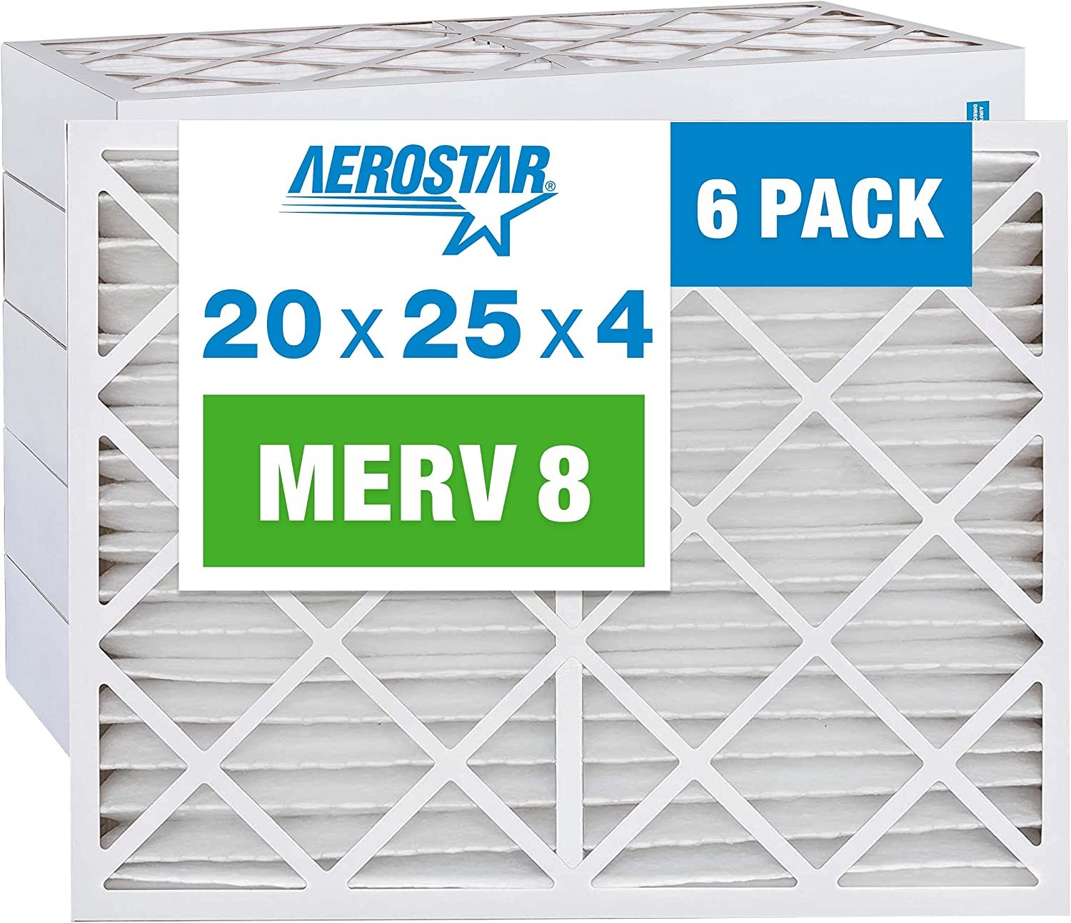 Aerostar 20x25x4 MERV 8 Pleated Air Filter, AC Furnace Air Filter, 6
