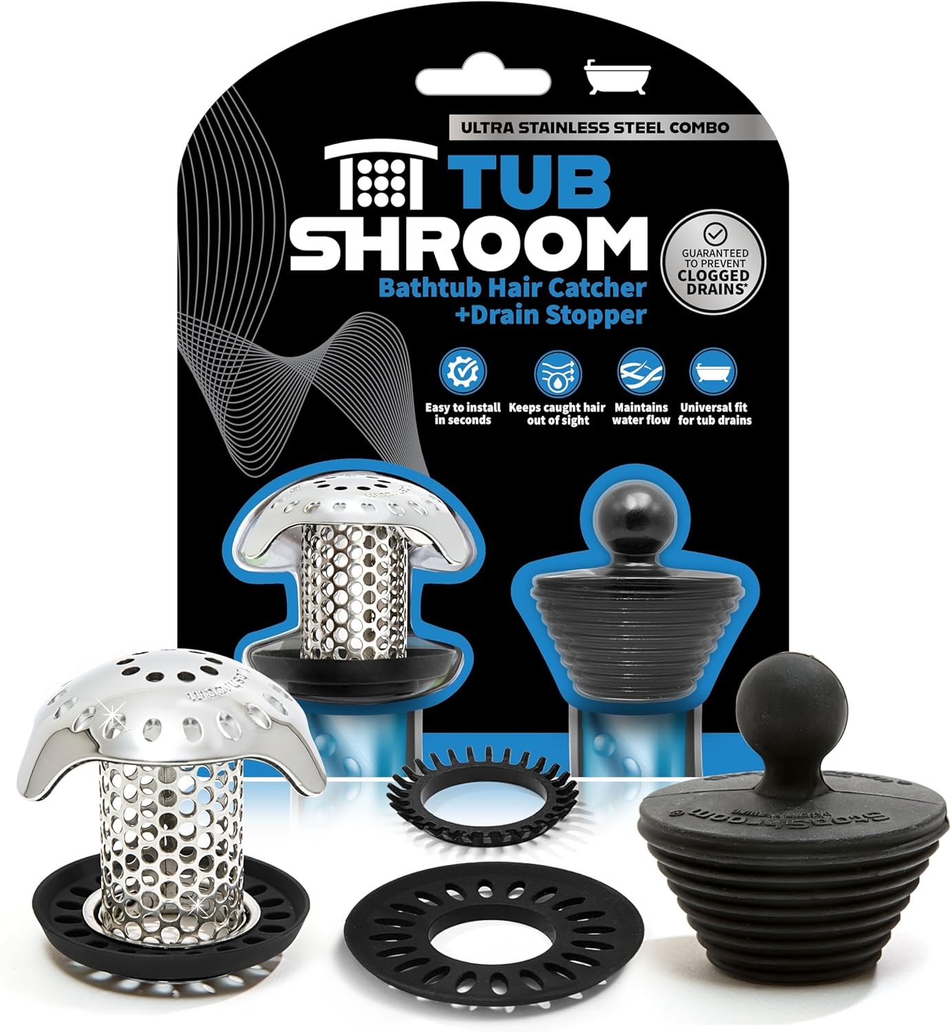 TubShroom Ultra Revolutionary Bath Tub Drain Protector Hair Catcher