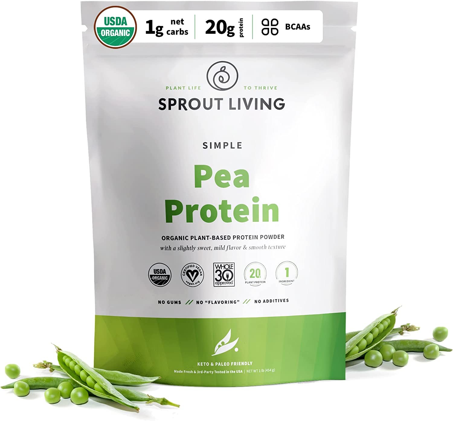 Sprout Living Organic Pea Protein Powder, 20 Grams of Plant Based Organic Protein Powder Without