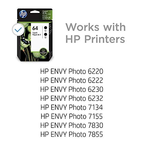 Hp 64 2 Ink Cartridges Black Works With Hp Envy Photo 6200 Series 7100 Series 7800 1600