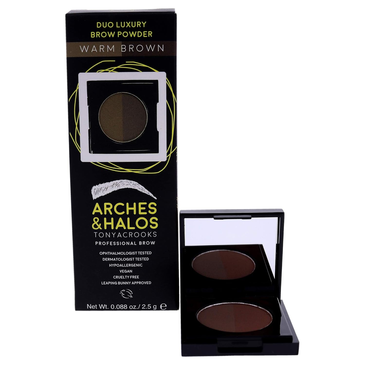 Arches & Halos Luxury Augenbrauenpuder In Warmbraun | Vegan, Dermatologisch Getestet, 2-in-1 Kompakt