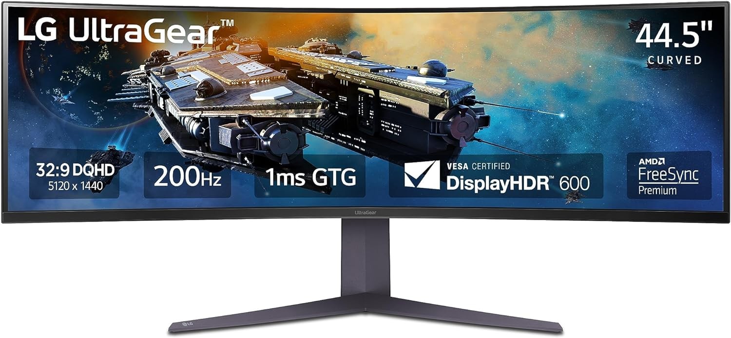 LG 45GR75DC-B 45-inch Ultragear Curved Gaming Monitor, Dual QHD 1ms ...