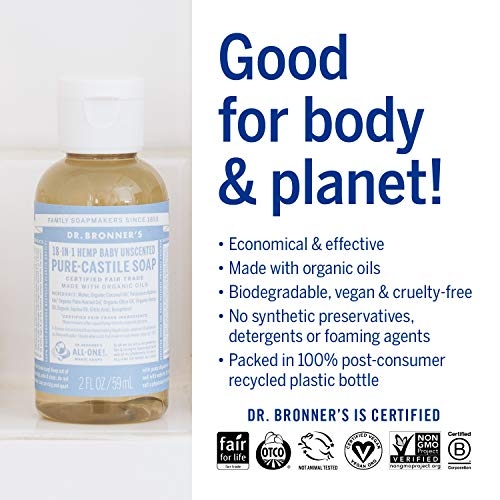 Dr. Bronner's PureCastile Liquid Soap (Baby Unscented, Travel Size