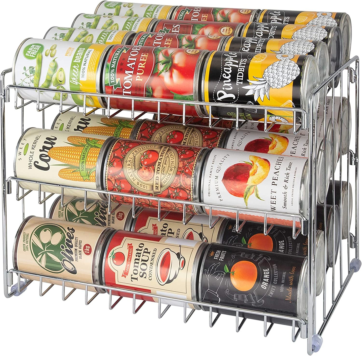 Can Food Rack Kitchen Details 3 Tier Can Organizer | Chrome Steel Canned Food Storage ...