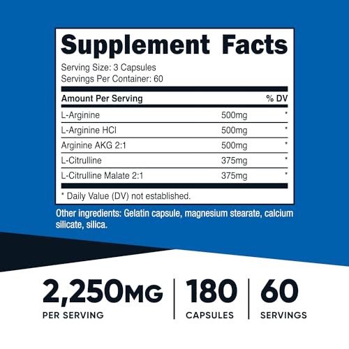 Nutricost Nitric Oxide Booster 750mg, 180 Capsules 2250mg Per Serving Gluten Free and Non