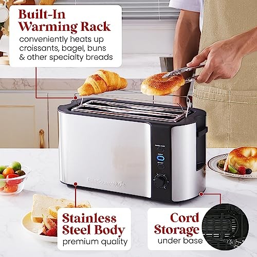 Elite Gourmet ECT-3100 Long Slot 4 Slice Toaster, Reheat, 6 Toast ...