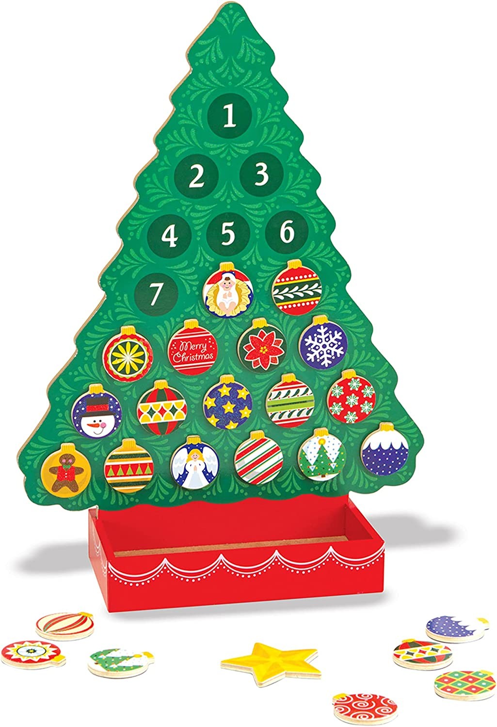 Melissa & Doug Wooden Advent Calendar Christmas Tree, 25