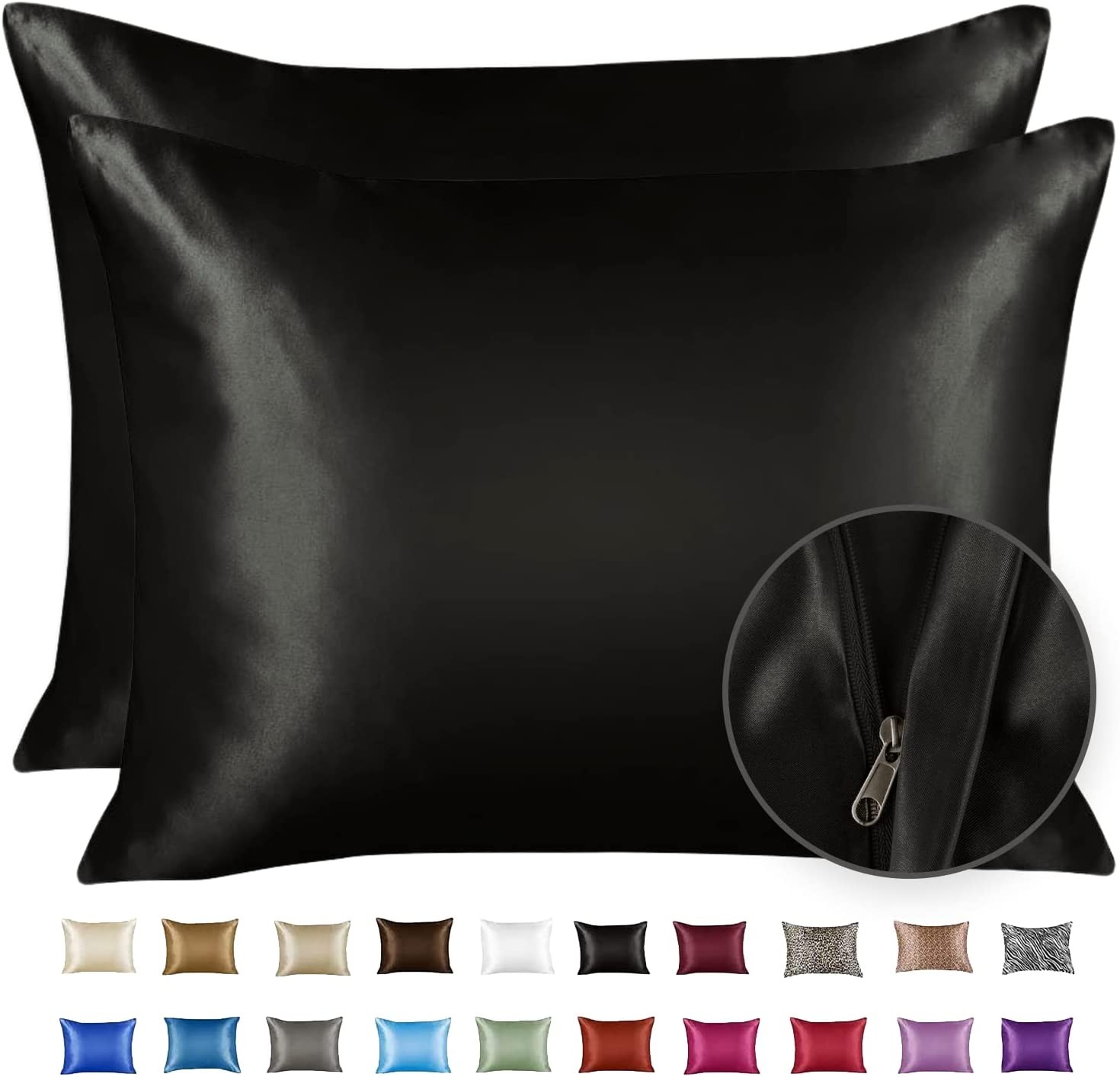 ShopBedding Black Satin Pillowcase for Hair and Skin, Silk Pillowcase