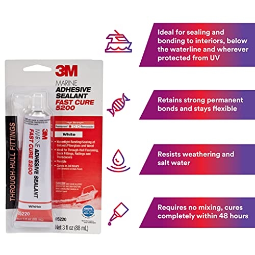3M Marine Adhesive Sealant Fast Cure 5200 (05220) Permanent Bonding and Sealing for Boats and
