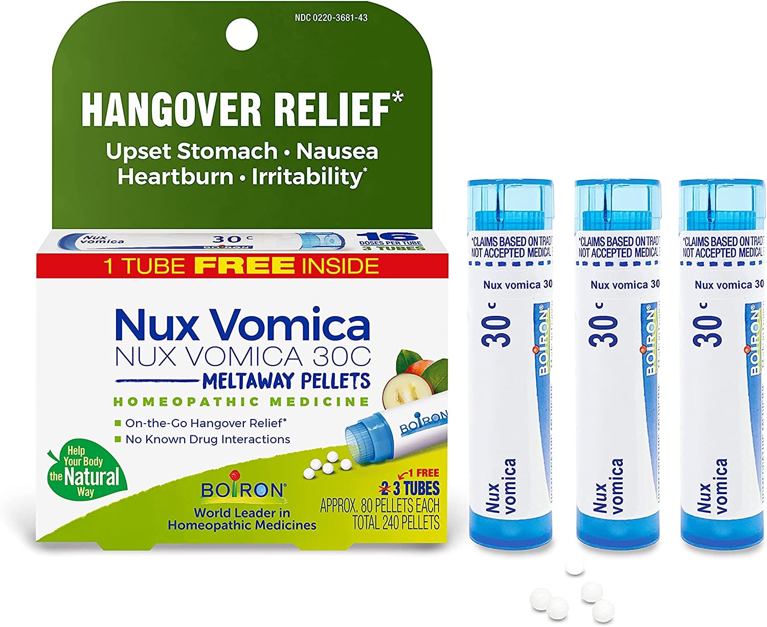 Boiron Nux Vomica 30C Homeopathic Medicine for Hangover Relief, Upset