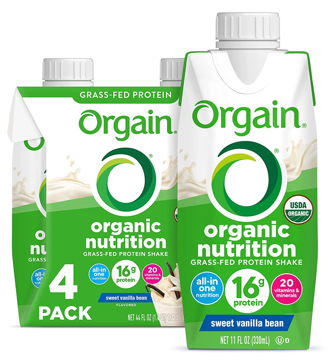 Orgain Organic Nutritional Protein Shake, Vanilla Bean 16g Grass Fed