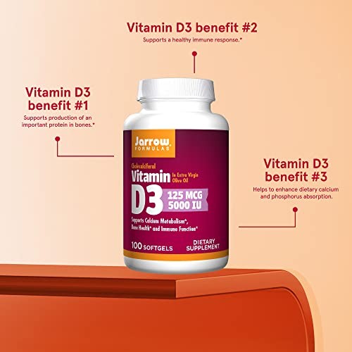 Jarrow Formulas Vitamin D3 5000 IU Bone Health, Immune Support
