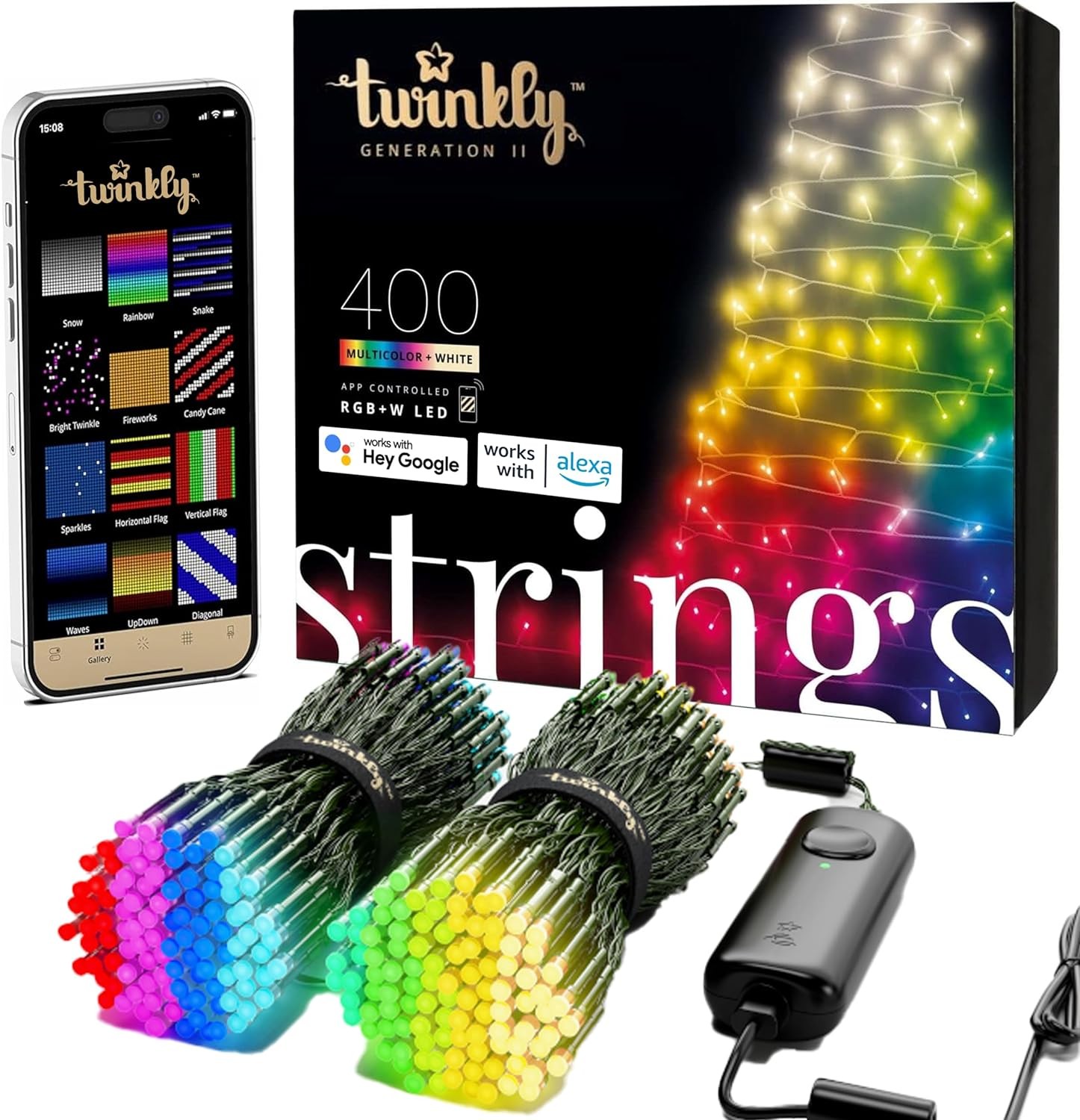 Twinkly Strings AppControlled LED Christmas Lights 400 RGB+W (16