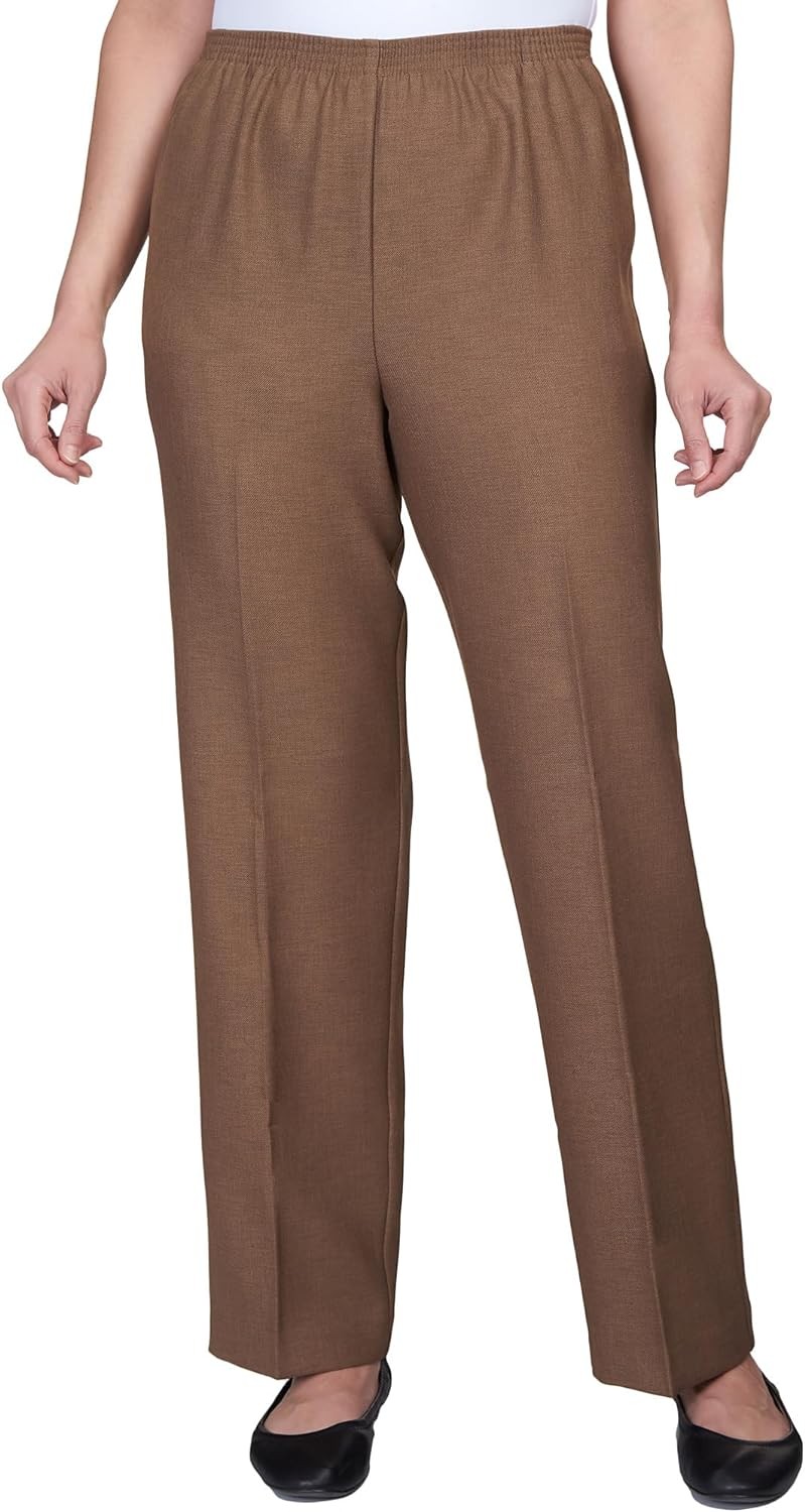 Alfred Dunner Plus Classic Signature Fit Textured Trousers with All-around Elastic Waistband Average Length