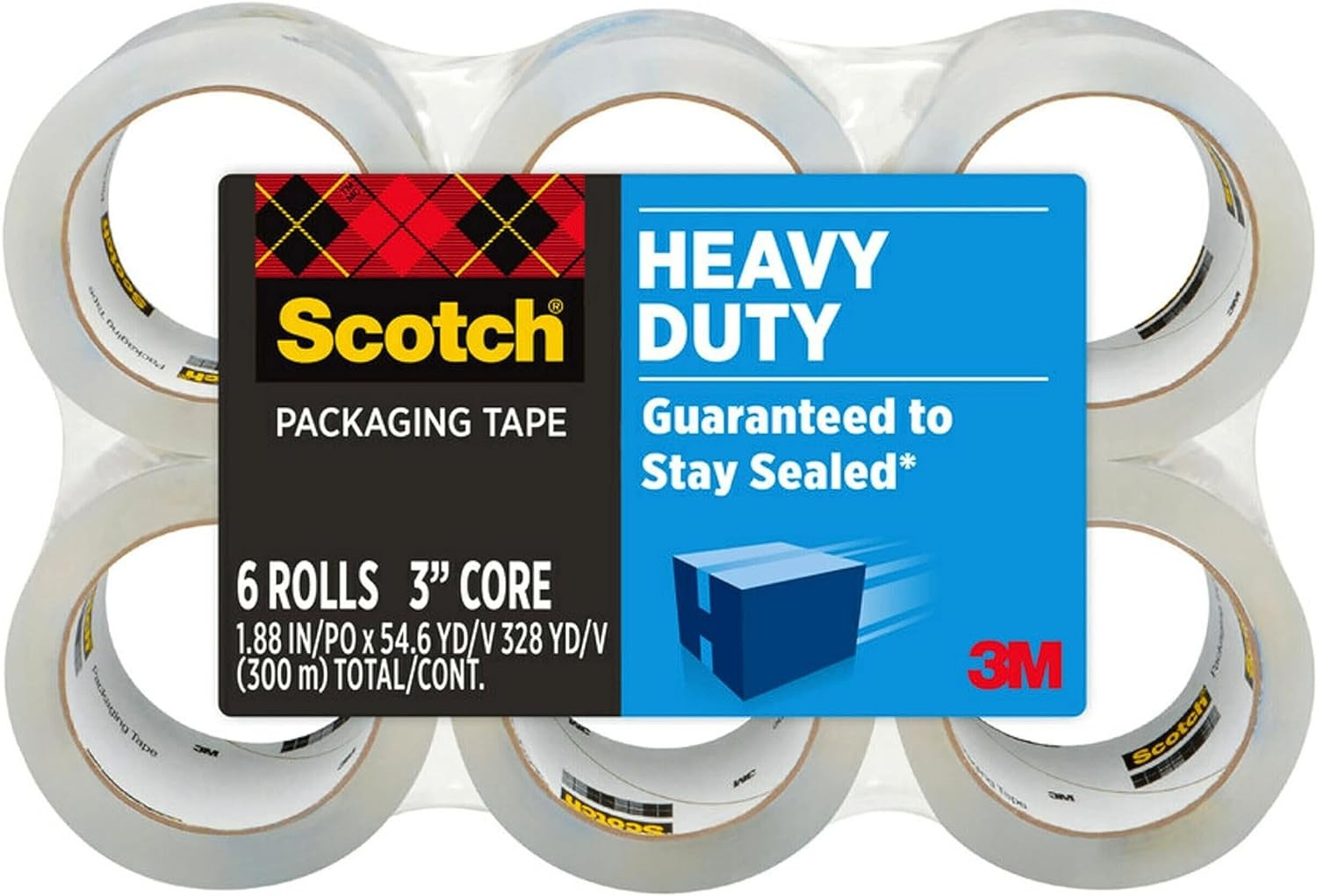 Scotch Heavy Duty Packaging Tape, 1.88" x 54.6 yd, Designed for Packing