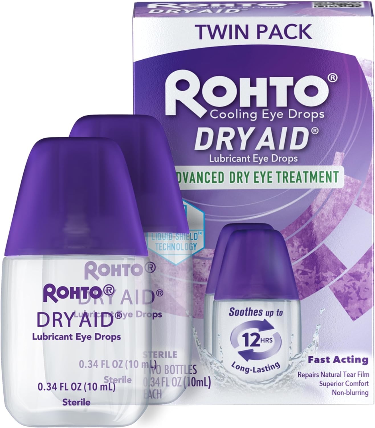 Rohto DryAid Eye Relief Lubricant Eye Drops, Twin Pack, Dry Eye Relief ...