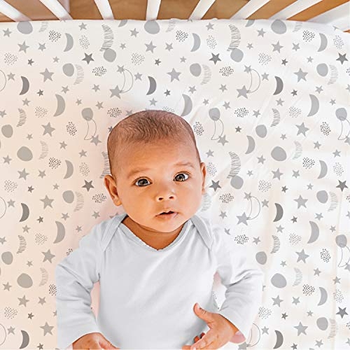 The Peanutshell Grey Moon & Stars Fitted Crib Sheet Set, Unisex 4 Pack