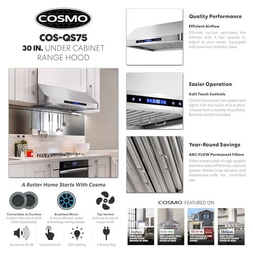 COSMO COSQS75 30 in. Under Range Hood with 500 CFM, Permanent
