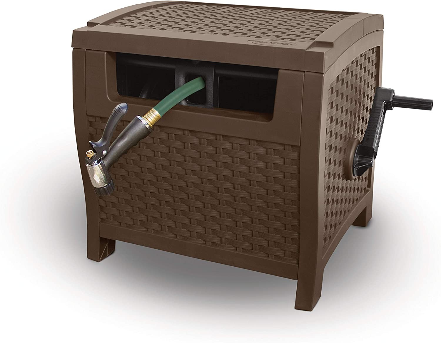 Suncast 175 ft. Wicker Style Resin Hose Hideaway with Hose Guide, Java