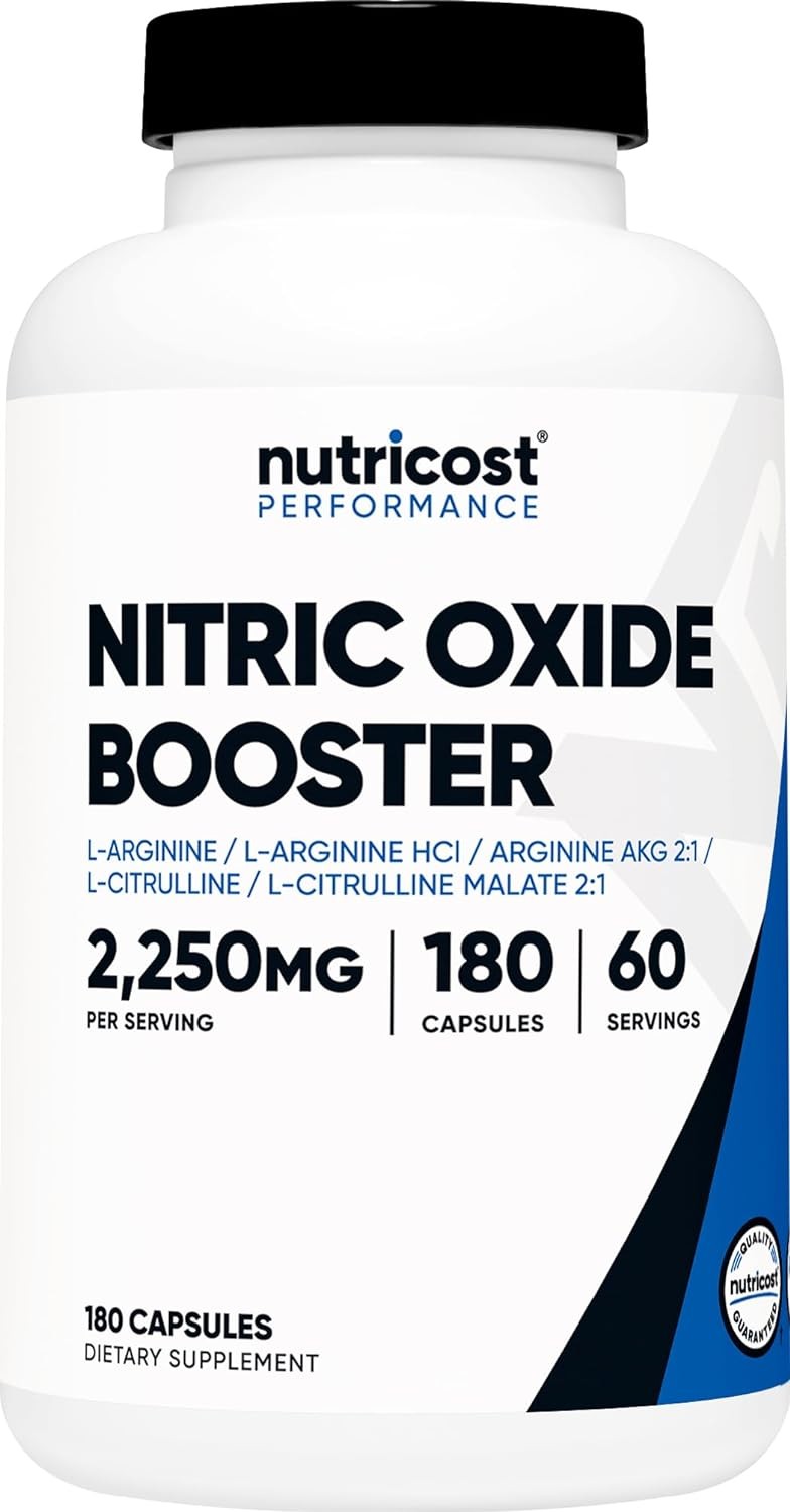 Nutricost Nitric Oxide Booster 750mg, 180 Capsules 2250mg Per Serving Gluten Free and Non