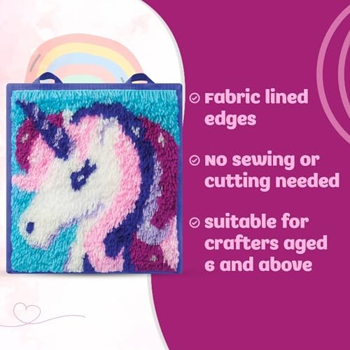 LatchKits Latch Hook Kit for Wall Hangings & MiniRugs Unicorn Craft Kit with Easy, Color