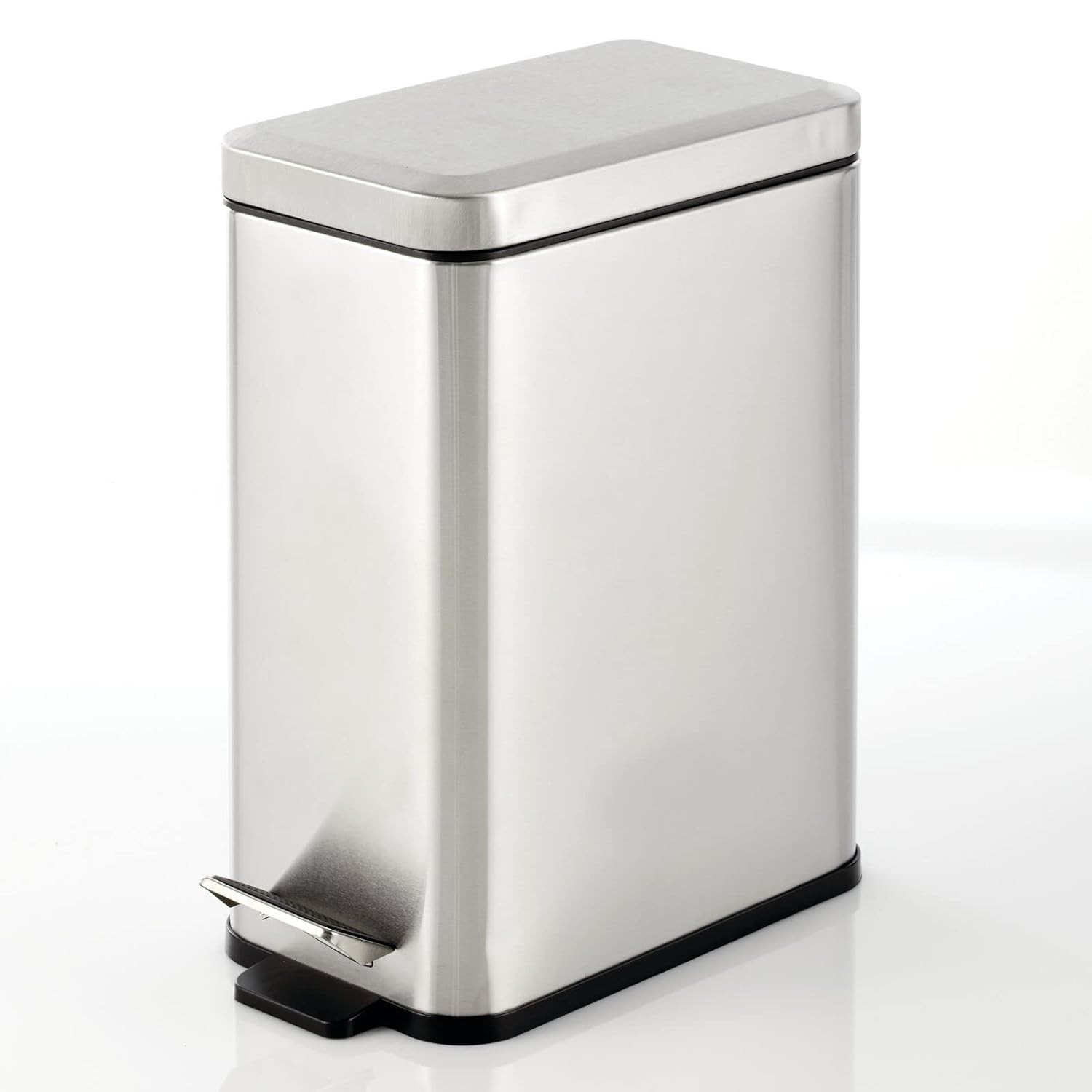 mDesign Slim Metal Rectangle 2.6 Gallon Trash Can with Step Pedal, Easy