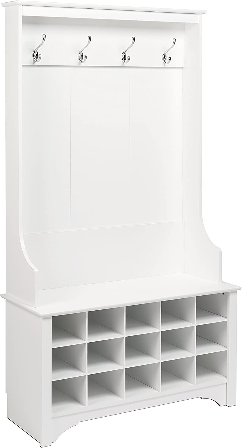 Prepac Hall Tree with Shoe Storage, White Best Deals and Price History