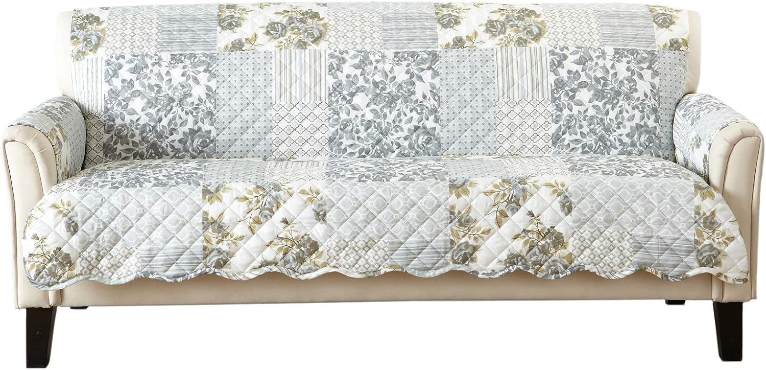 Great Bay Home Patchwork Scalloped Printed Furniture Protector Stain