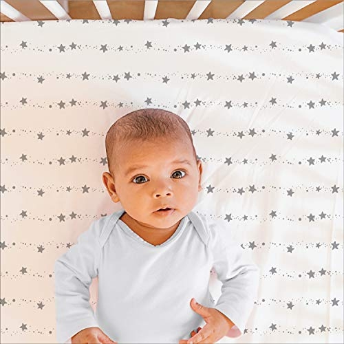 The Peanutshell Grey Moon & Stars Fitted Crib Sheet Set, Unisex 4 Pack