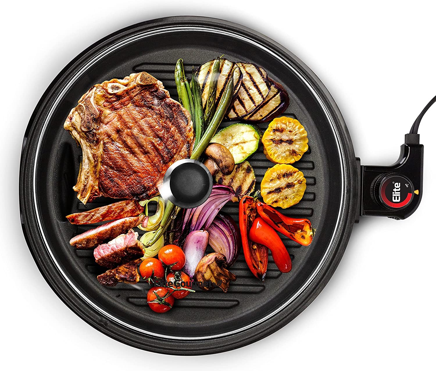 Elite Gourmet EMG6505G Smokeless Indoor Electric BBQ Grill with Glass