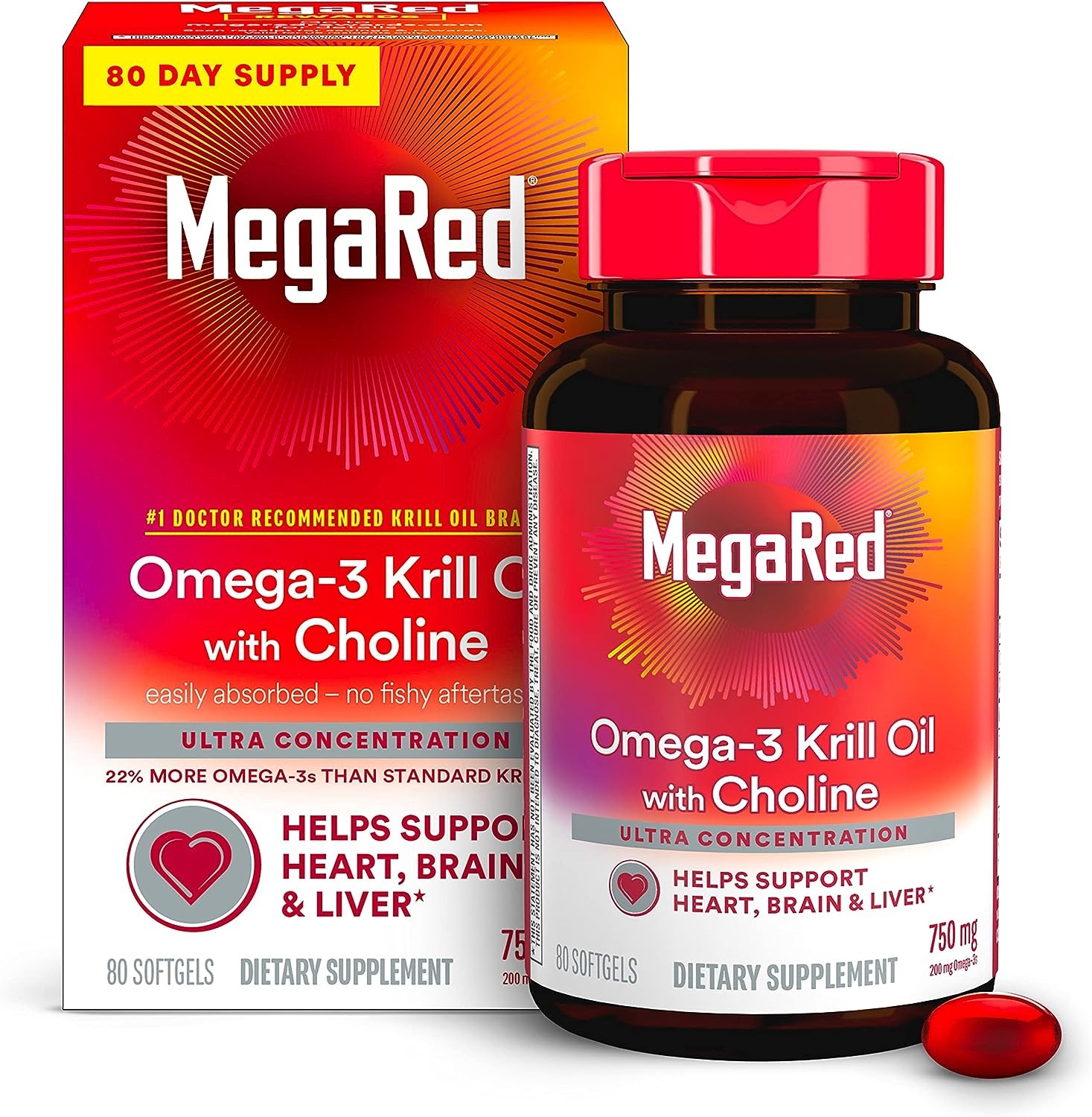MegaRed Krill Oil 750mg Omega 3 Supplement with Choline, 1 Dr ...