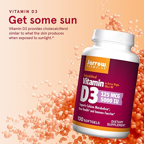 Jarrow Formulas Vitamin D3 5000 IU Bone Health, Immune Support