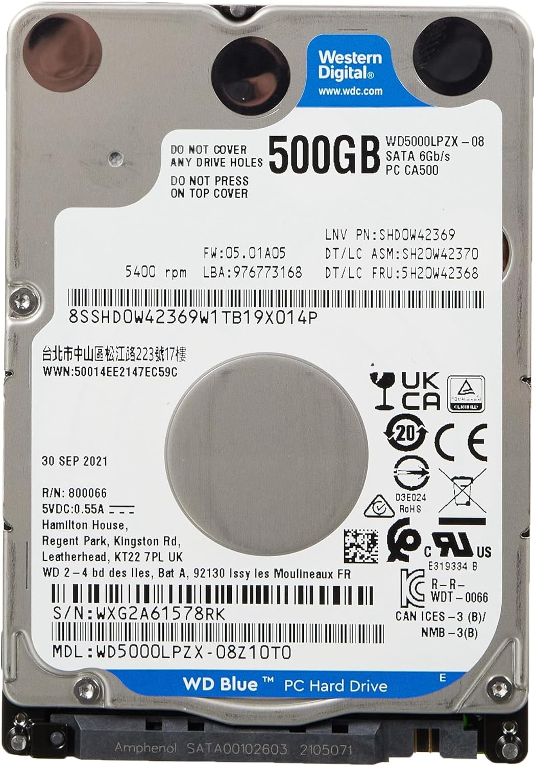 WD Blue WD5000LPZX 500 GB Hard Drive - 2.5