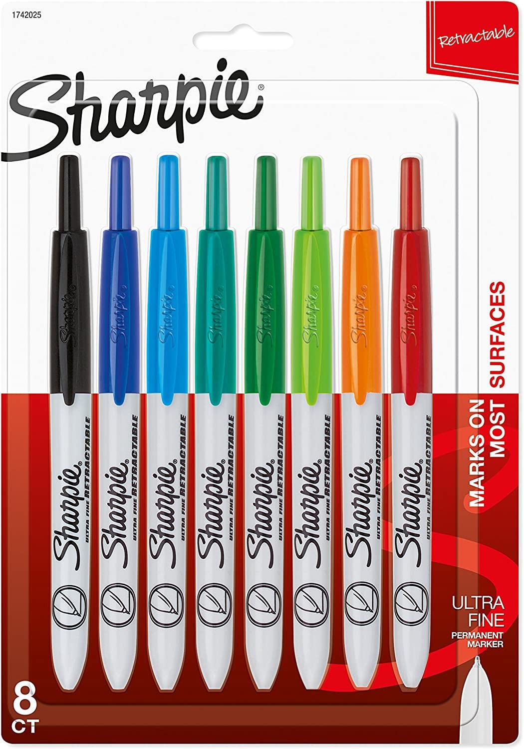 Sharpie Permanent Markers, Fine Point, Assorted Colors, 8 Count