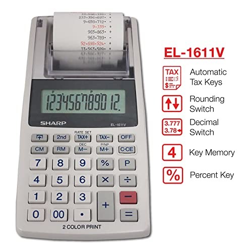 Sharp EL-1611V Handheld Portable Cordless 12 Digit Large LCD Display ...