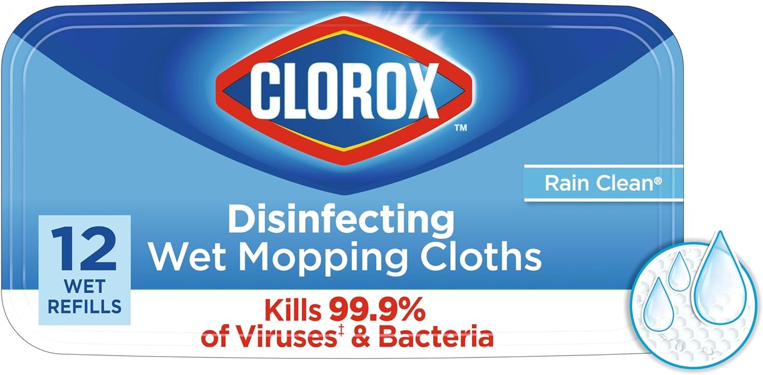 Clorox Disinfecting Wet Mopping Cloths, Rain Clean, 12 Wet Refills