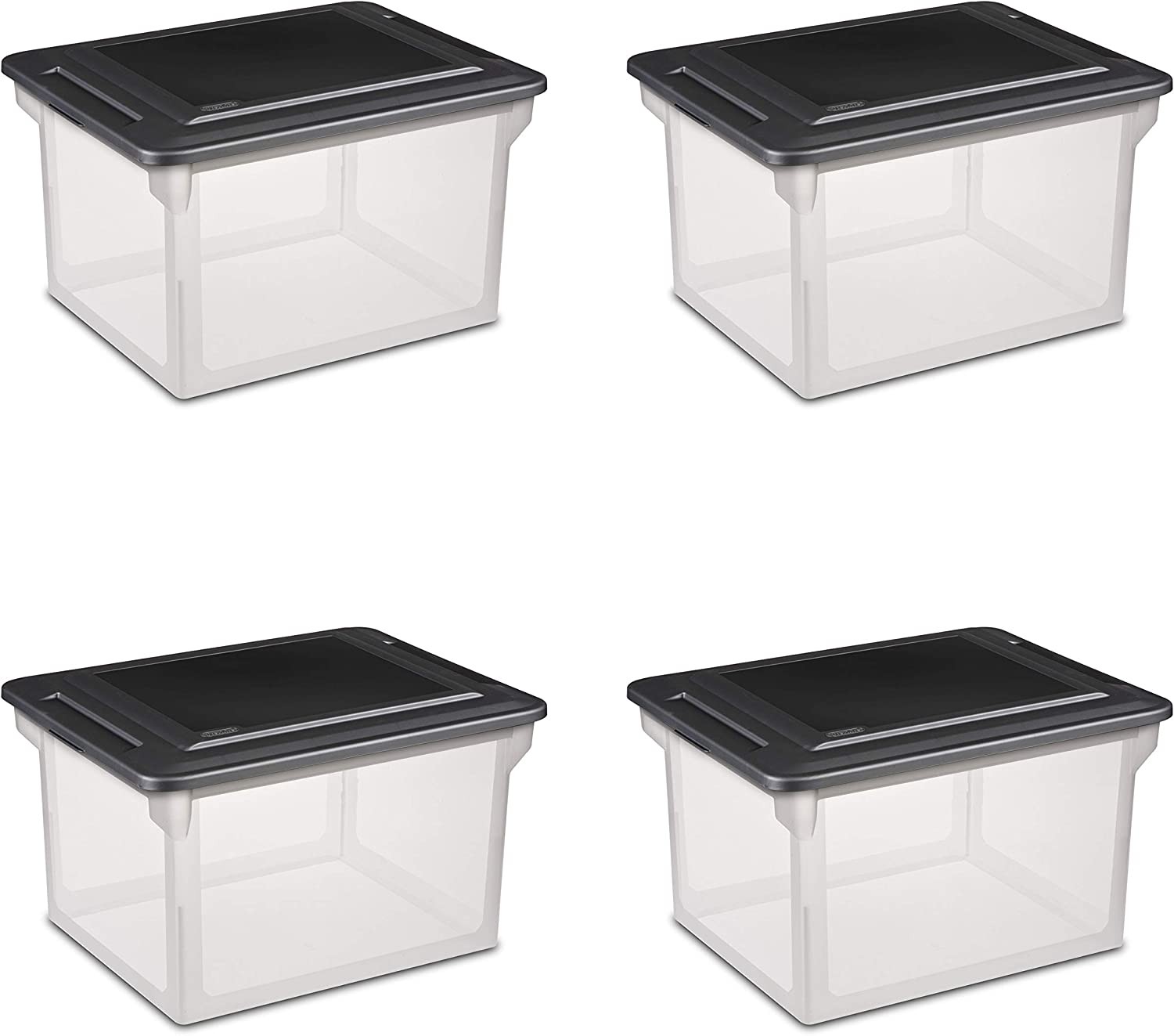 Sterilite 4-Pack File Box, Clear Storage Tote with Black Lid for Letter ...