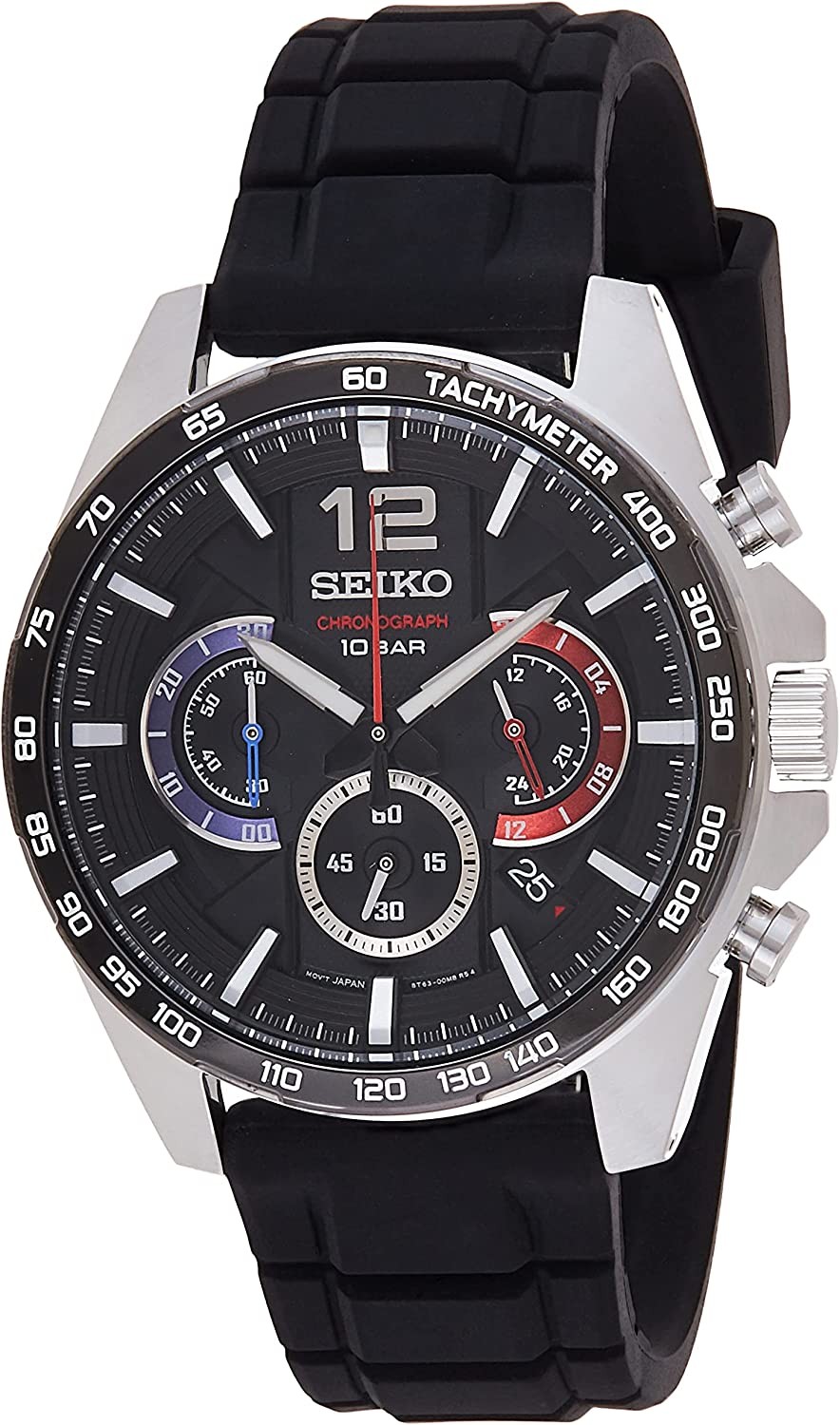 Seiko Men's Stainless Steel Japanese Quartz Silicone Strap, Black ...