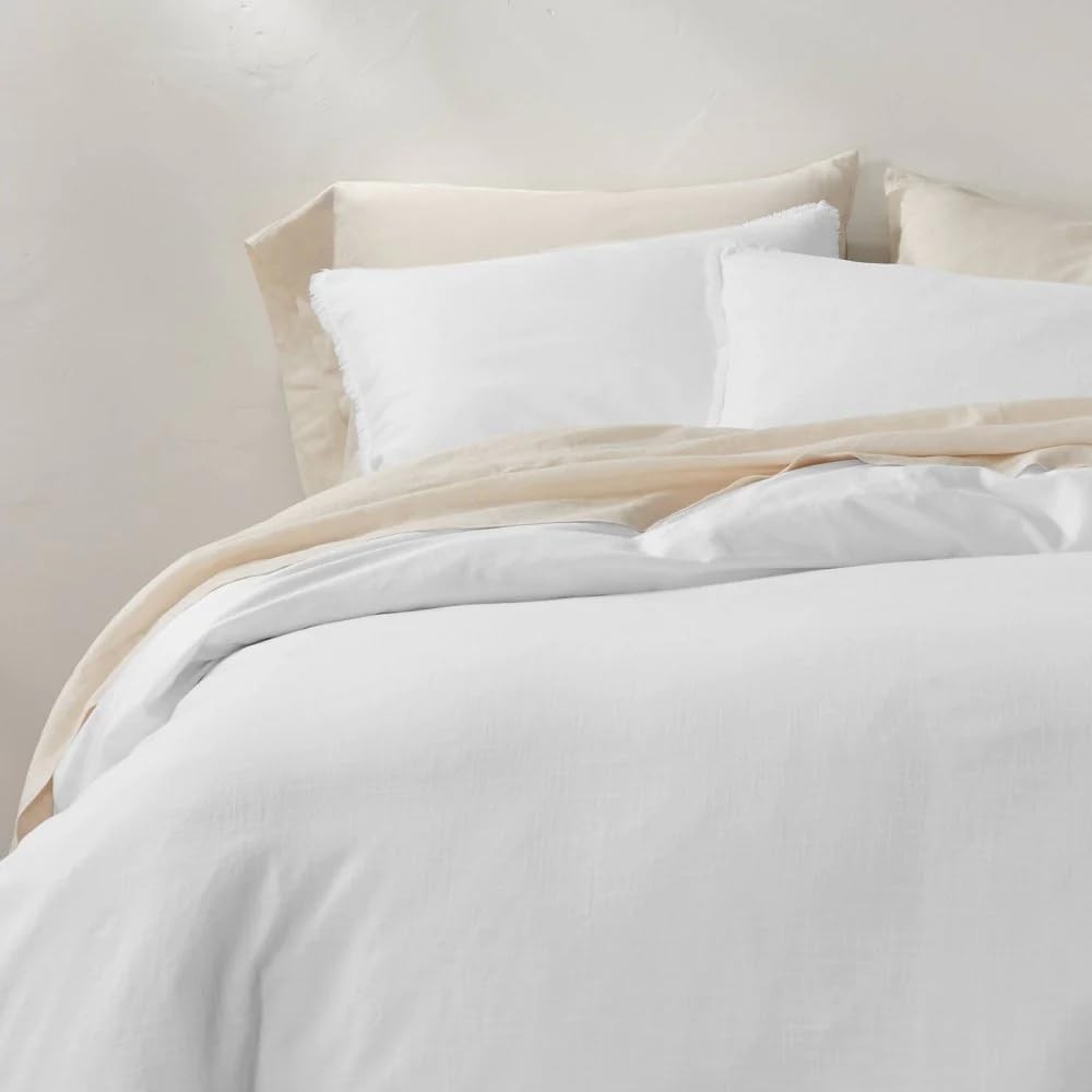 Casaluna King, White, Heavyweight Linen Blend Duvet & Pillow Sham Set