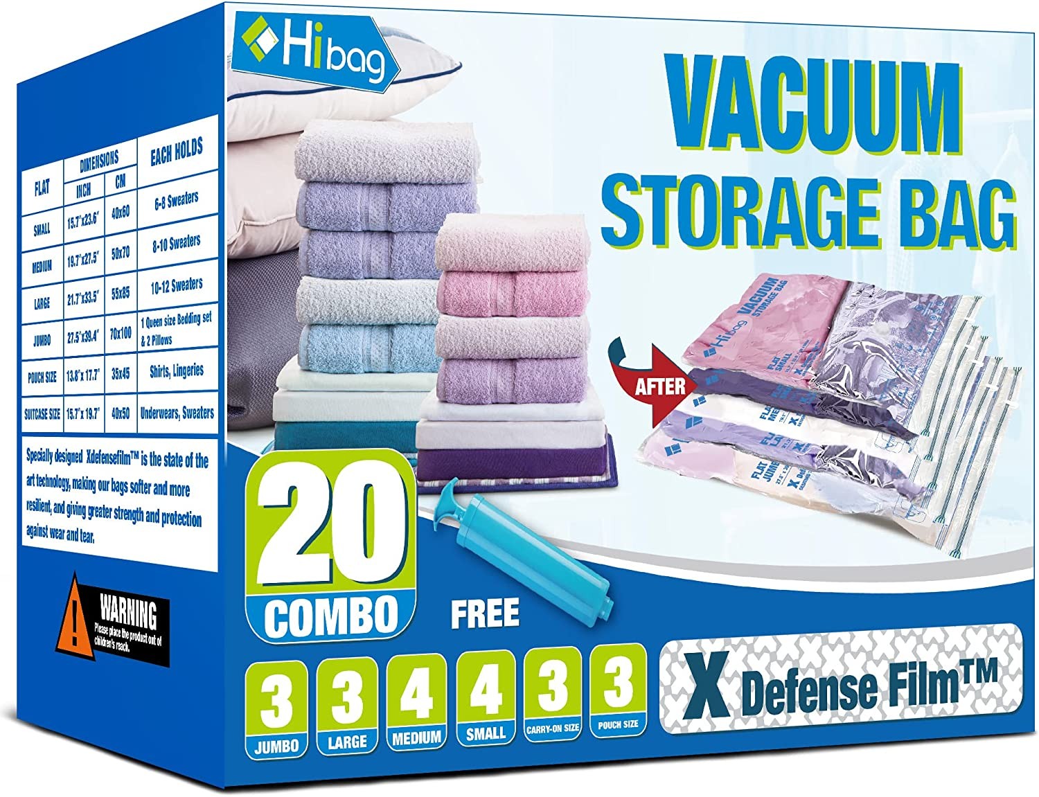 HIBAG Vacuum Storage Bags, Space Saver Vacuum Seal Storage Bags 20Pack