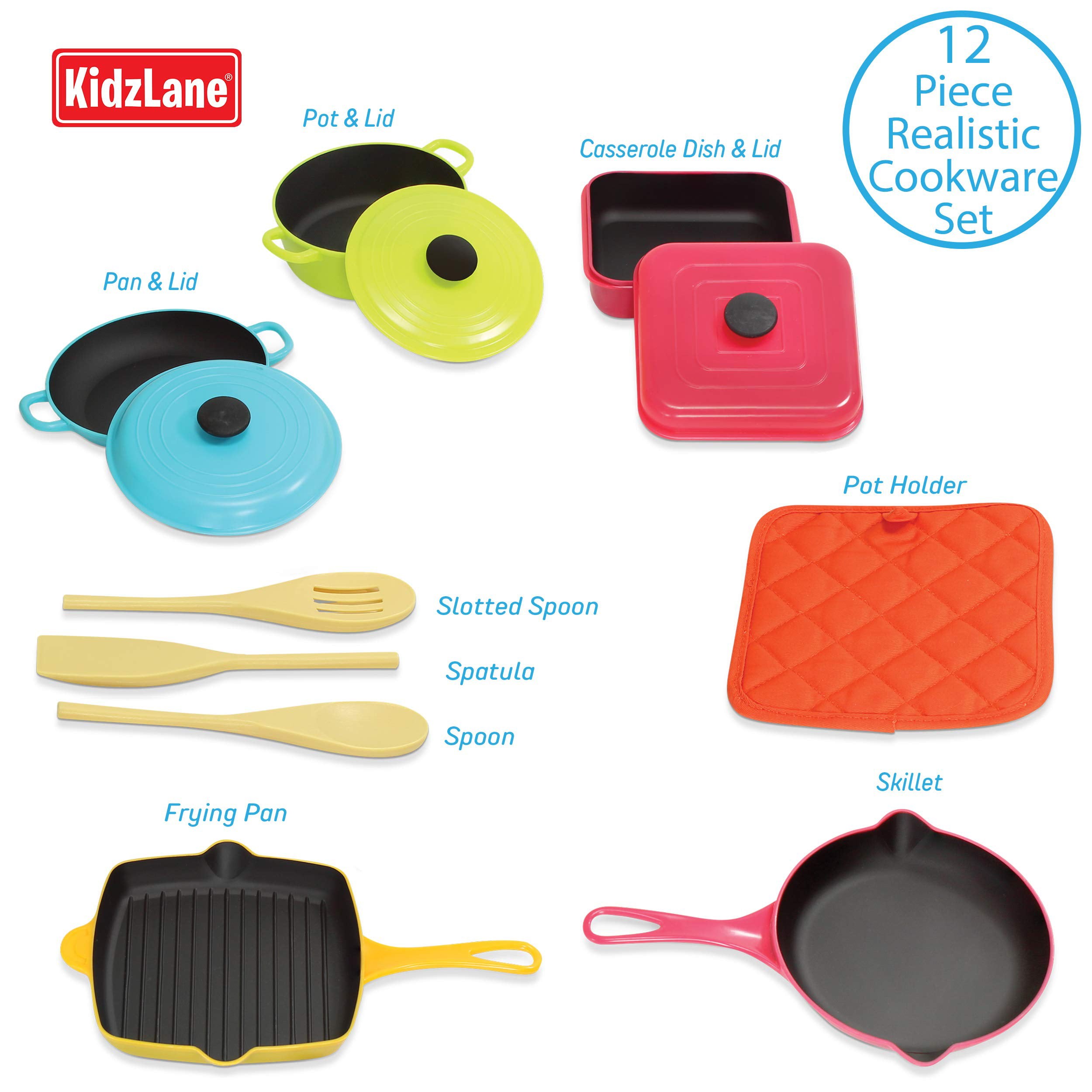 Kidzlane Play Pots and Pans Set for Toddlers Durable Mini Cooking Toy