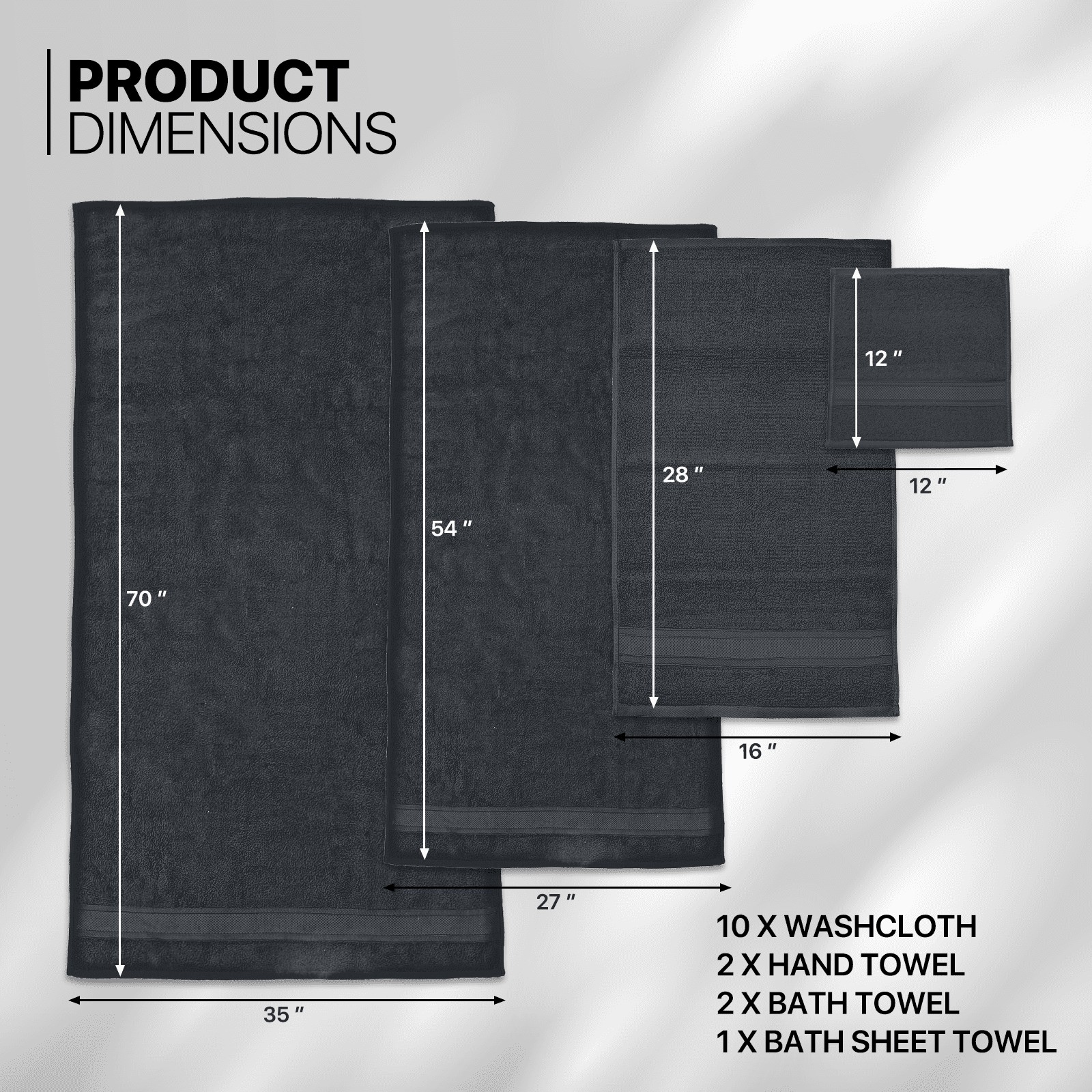 Belizzi Home 8 Piece Towel Set 100% Ring Spun Cotton, 2 Bath Towels 27x54,  2 Hand Towels 16x28 and 4 Washcloths 13x13 - Ultra Soft Highly Absorbent  Machine Washable Hotel Spa Quality - Black