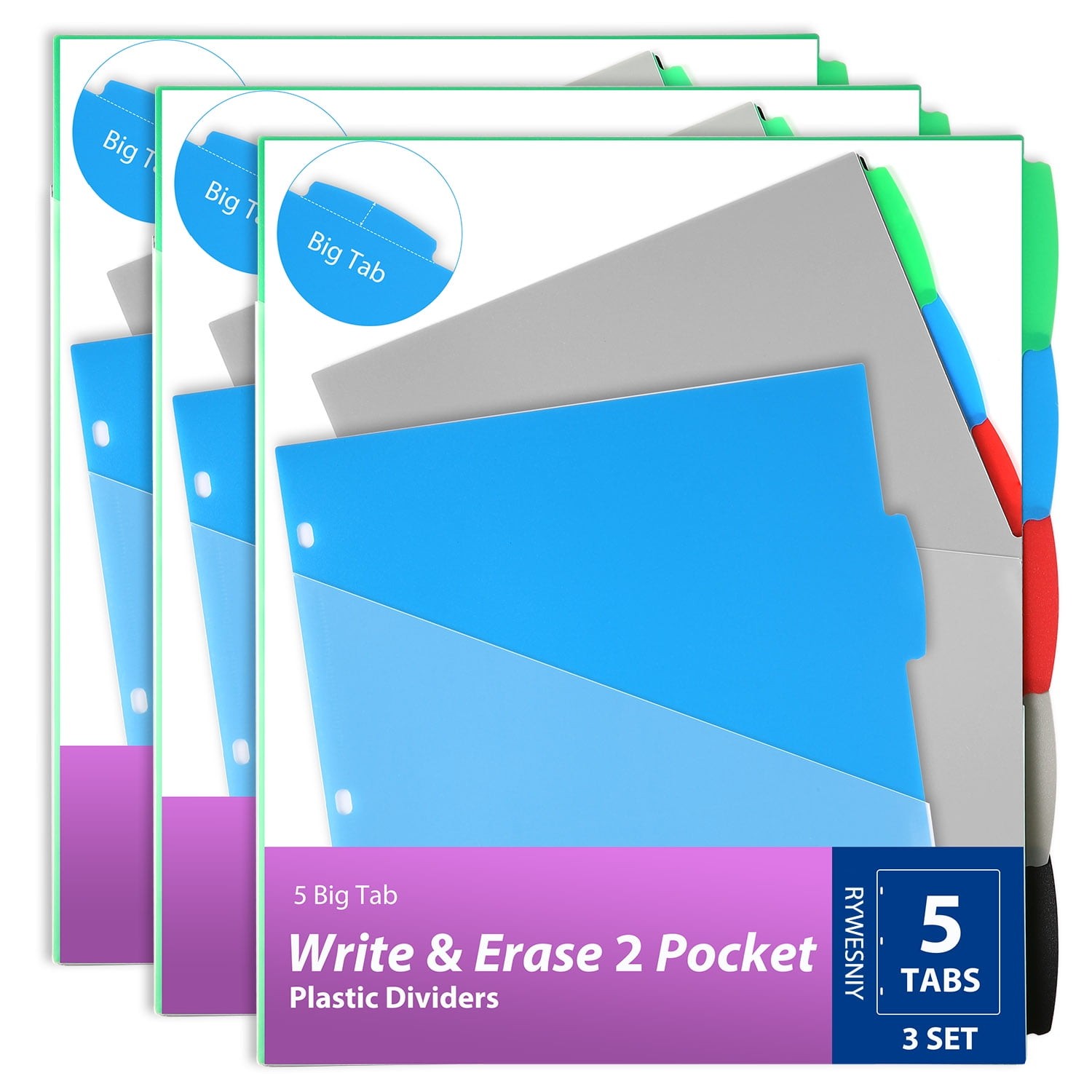 Mejores ofertas e historial de precios de RYWESNIY 5 Tab Plastic Dividers  with Pockets, 2 Pocket Dividers for 3 Ring Binders, Multicolor, 3 Sets (15  Dividers Total) en